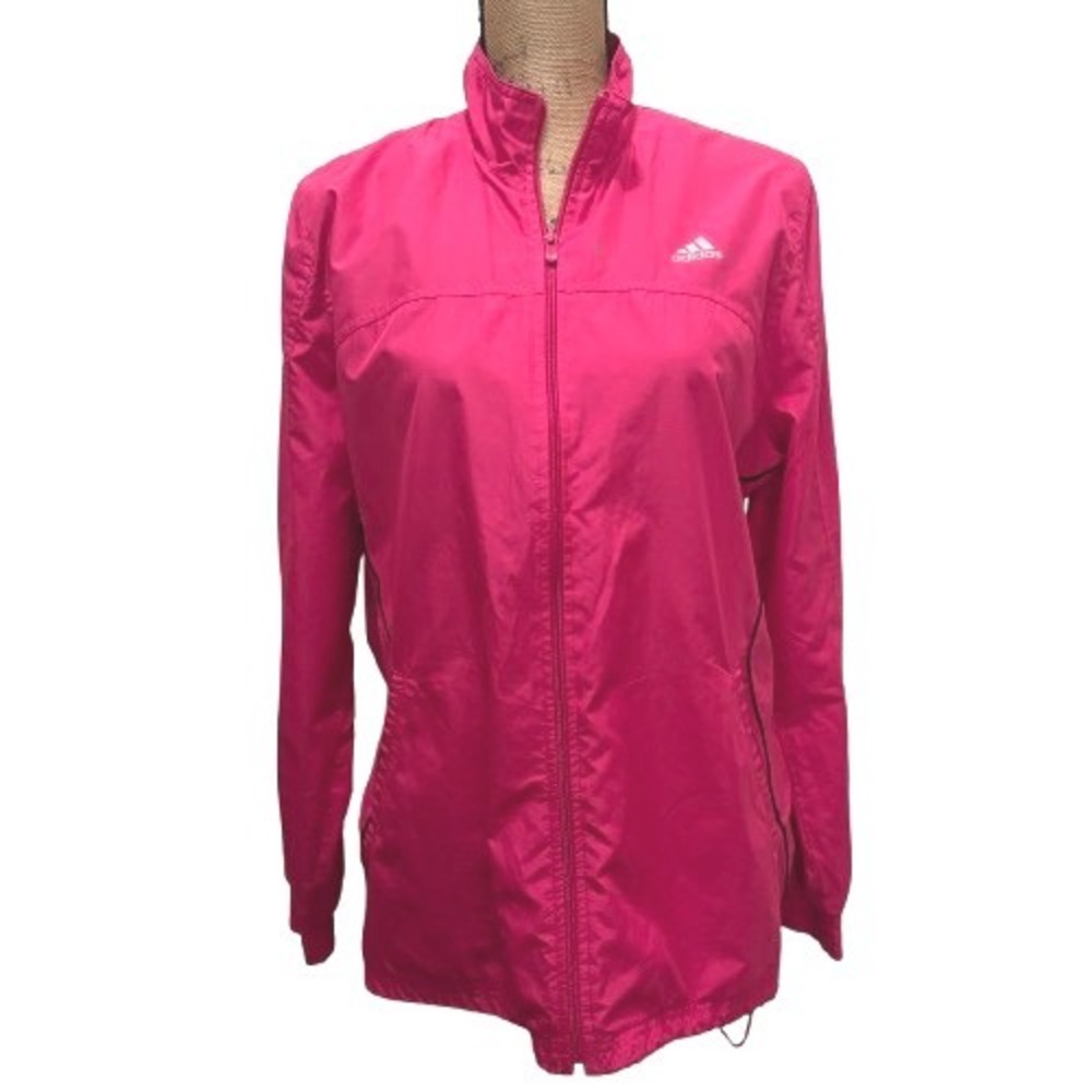 Adidas Women's Full Zip Windbreaker Jacket Pink 3 Stripe‎ Lightweight Size Large